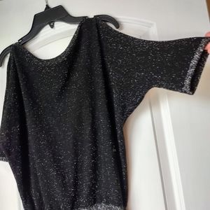 Black blouse with "cold" shoulders and lurex